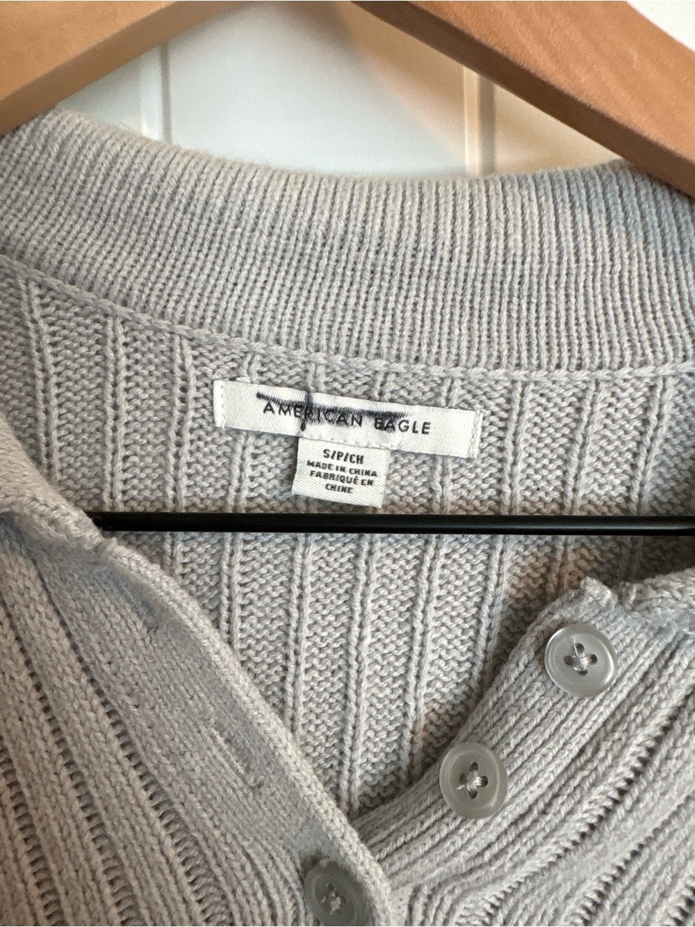 American eagle Ribbed Collared Knit Top - Light Gray - Picture 2 of 3